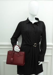 YSL Burgundy Croco Embossed Sac De Jour Nano Bag