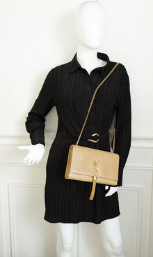 YSL Beige Kate Tassel Lizard Print Medium Bag