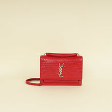YSL Red Sunset Croco Embossed Wallet On Chain