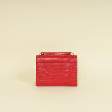 YSL Red Sunset Croco Embossed Wallet On Chain