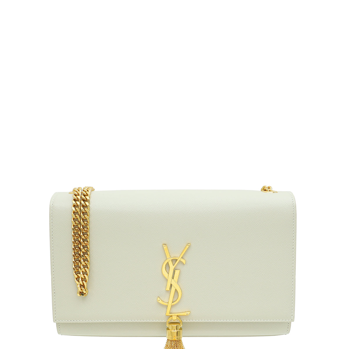 YSL Vintage Blanc Monogram Kate Tassel Medium Shoulder Bag