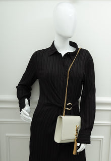 YSL Vintage Blanc Monogram Kate Tassel Medium Shoulder Bag