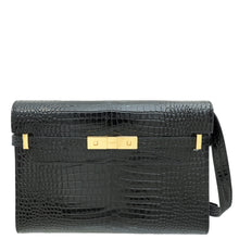 YSL Black Croco Embossed Manhattan Medium Shoulder Bag