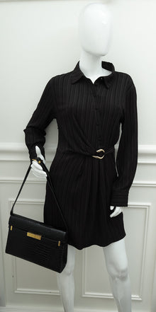 YSL Black Croco Embossed Manhattan Medium Shoulder Bag