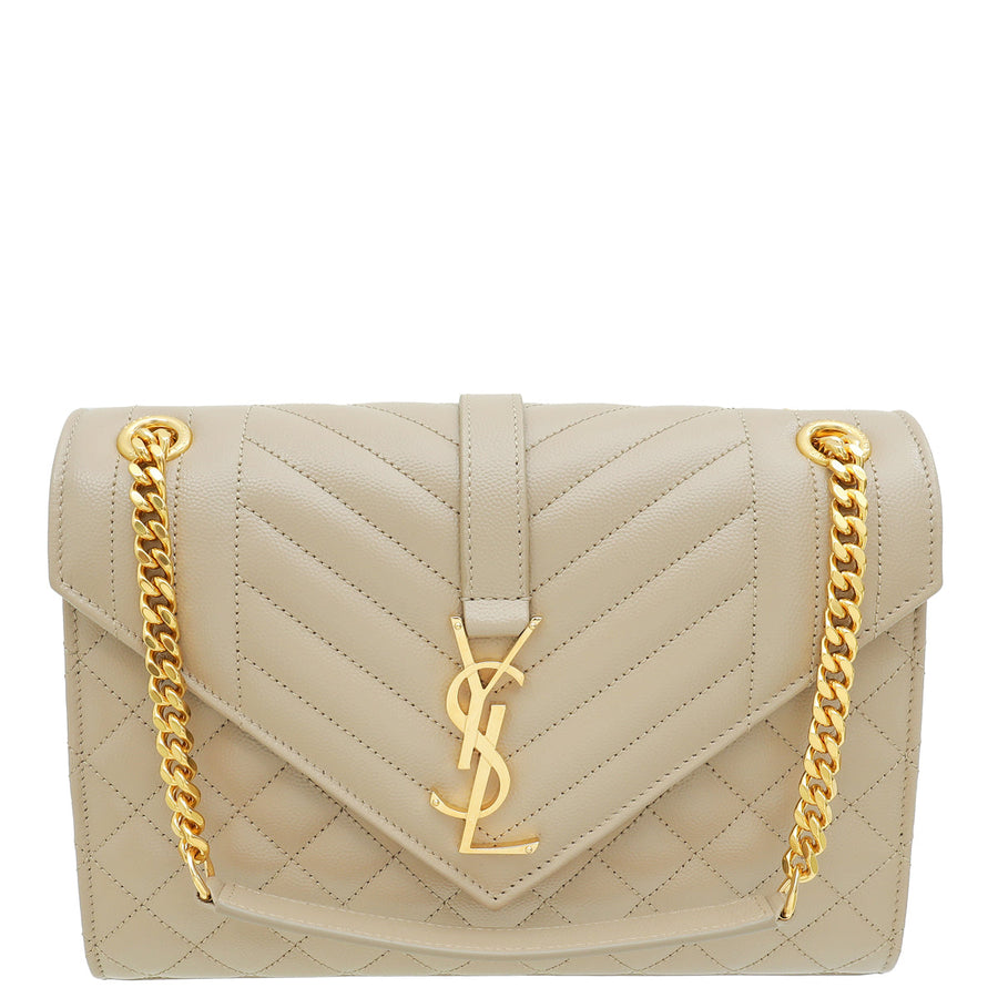 YSL Beige Mix Quilted Envelope Medium Shoulder Bag