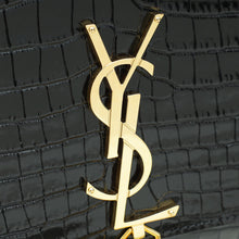 YSL Black Kate Tassel Croco Embossed Medium Bag