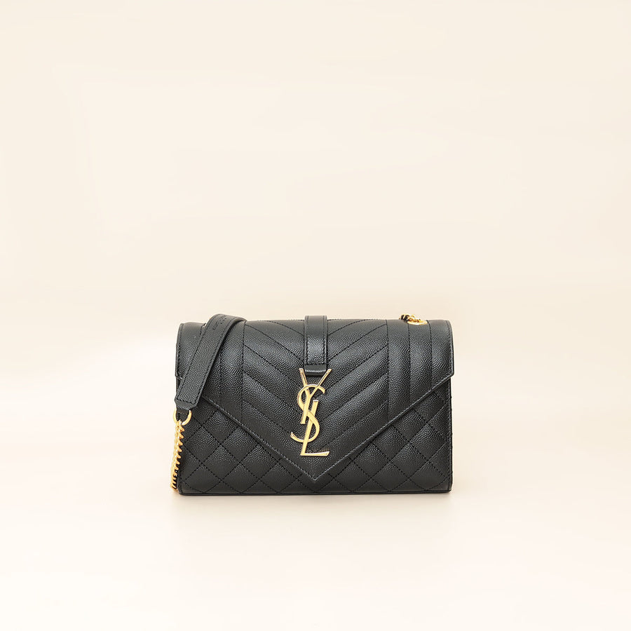 YSL Black Mix Quilted Envelope Small Shoulder Bag