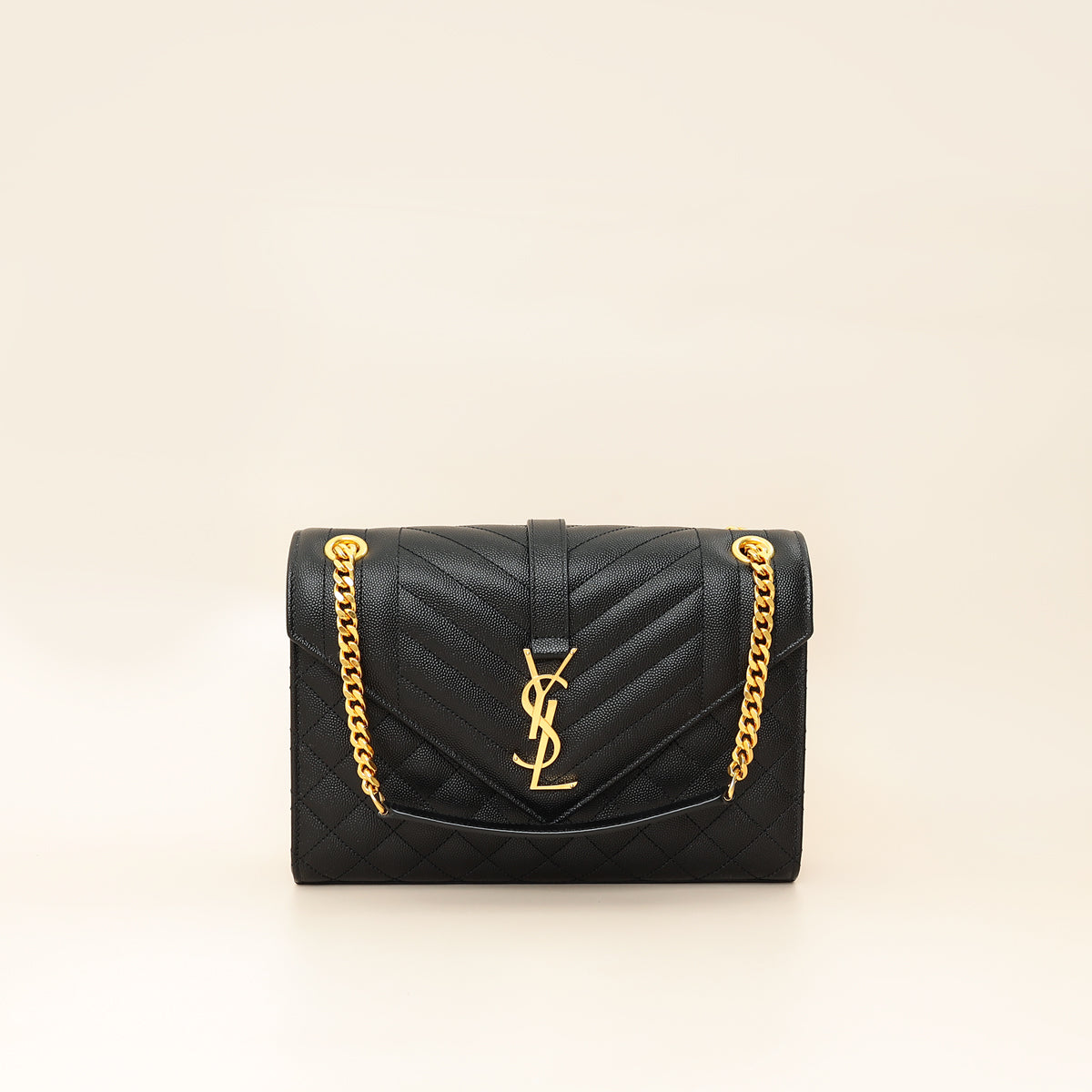 YSL Black Mix Quilted Envelope Medium Shoulder Bag