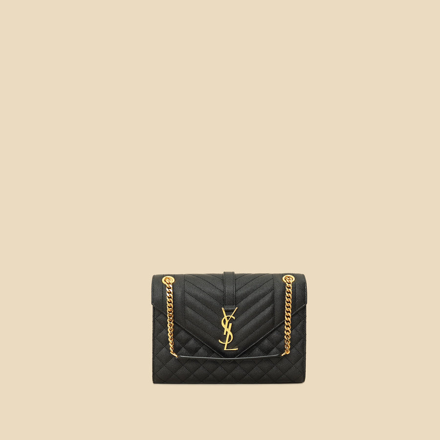 YSL Black Mix Quilted Envelope Medium Shoulder Bag