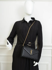 YSL Black Chevron Classic Cassandre Chain Wallet