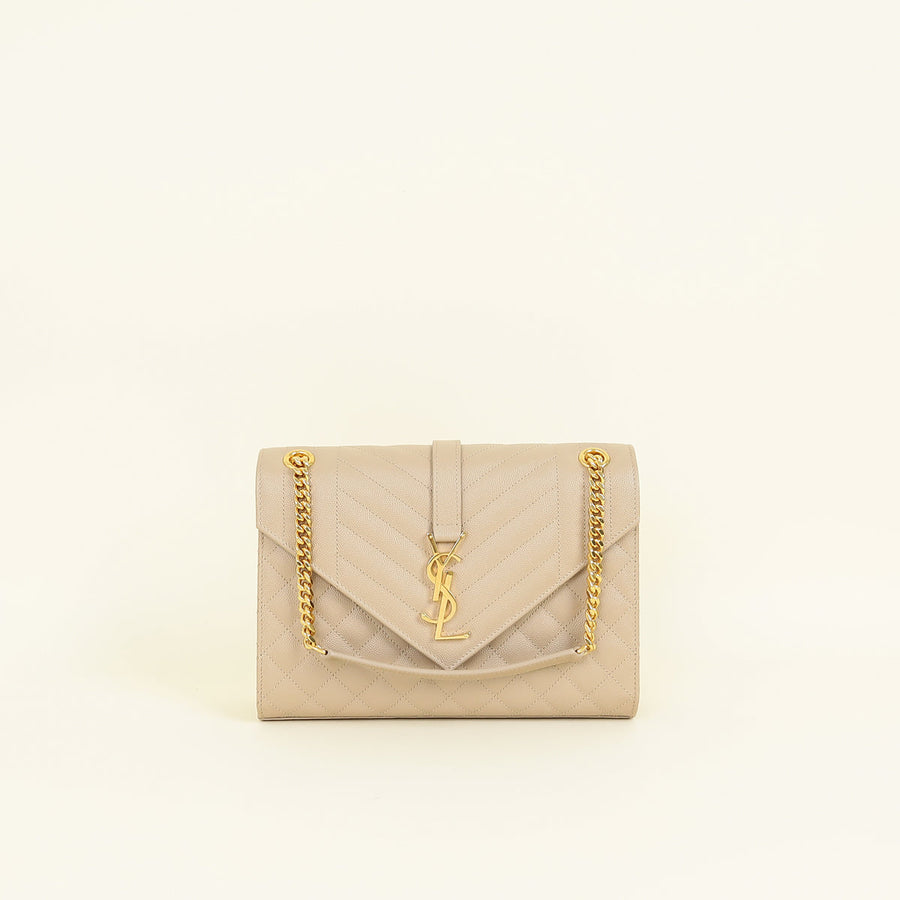 YSL Dark Beige Mix Quilted Envelope Medium Shoulder Bag
