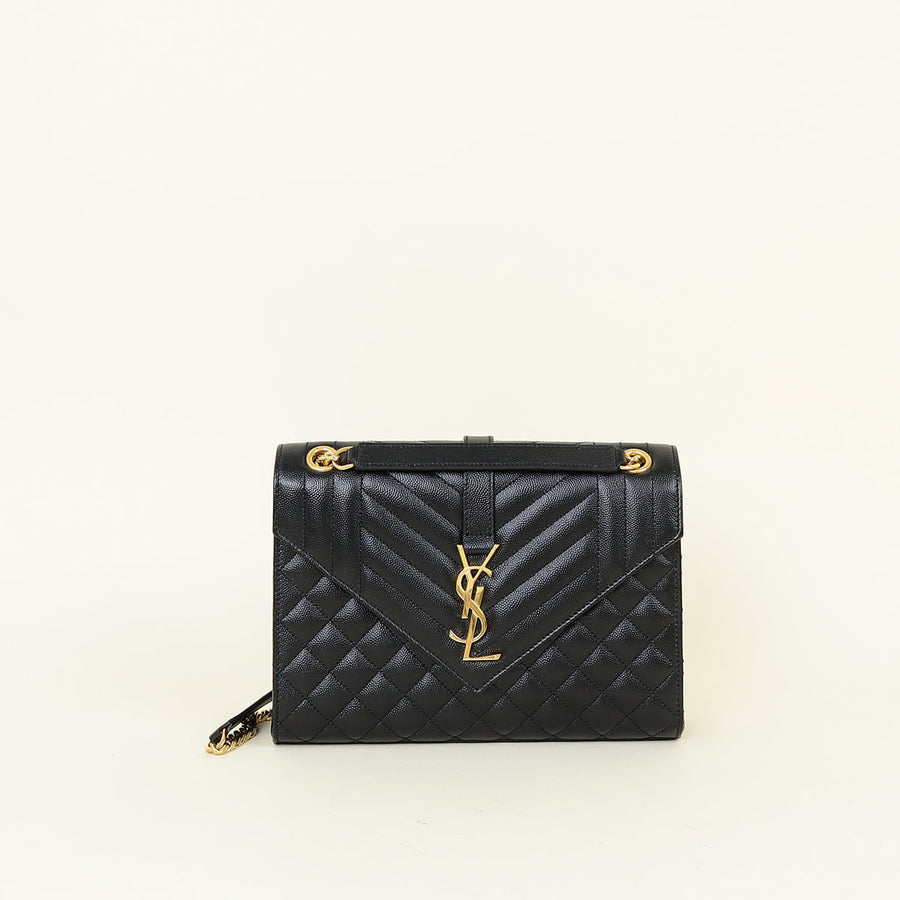 YSL Black Mix Quilt Medium Envelope Chain Shoulder Bag