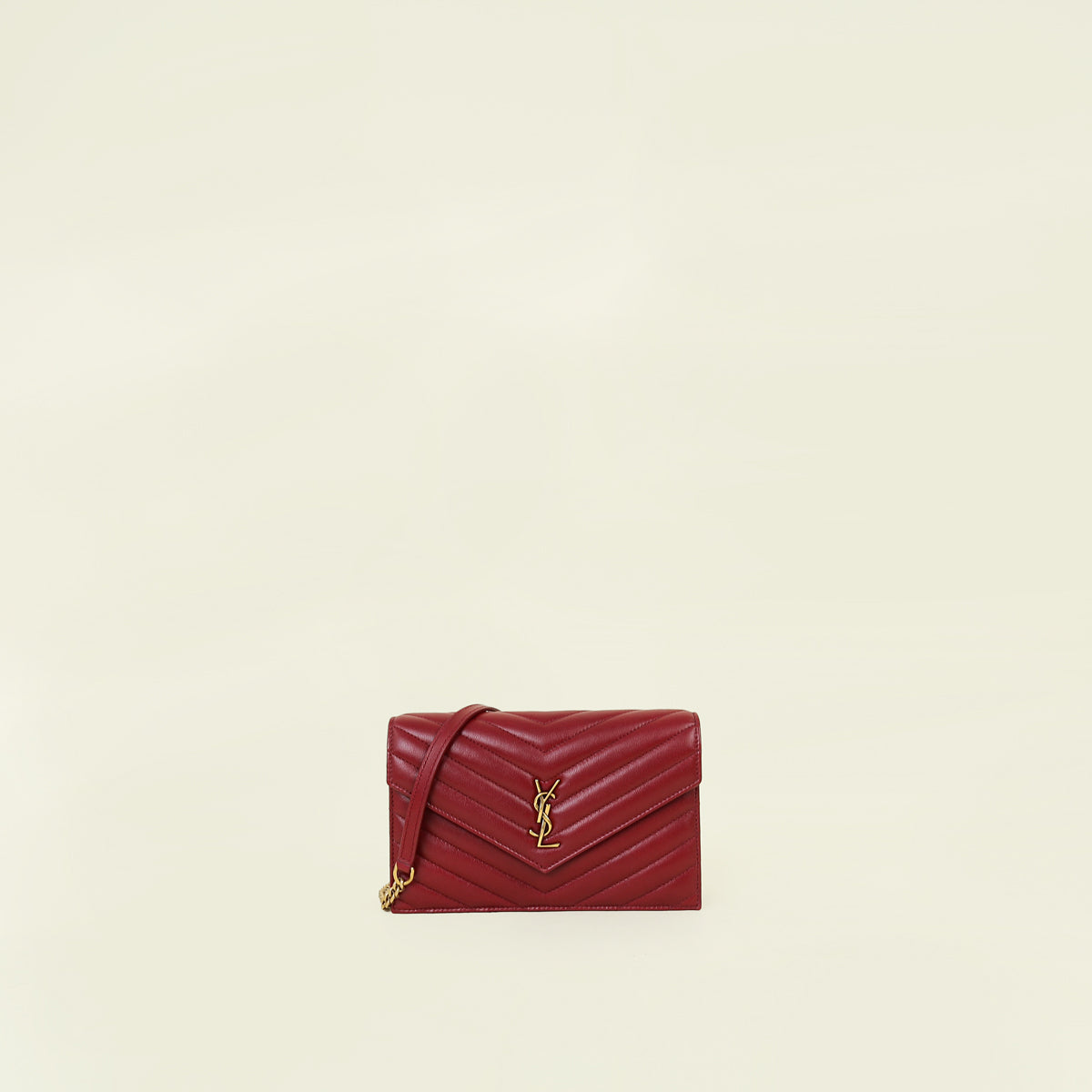 YSL Deeply Red Cassandre Envelope Chain Wallet