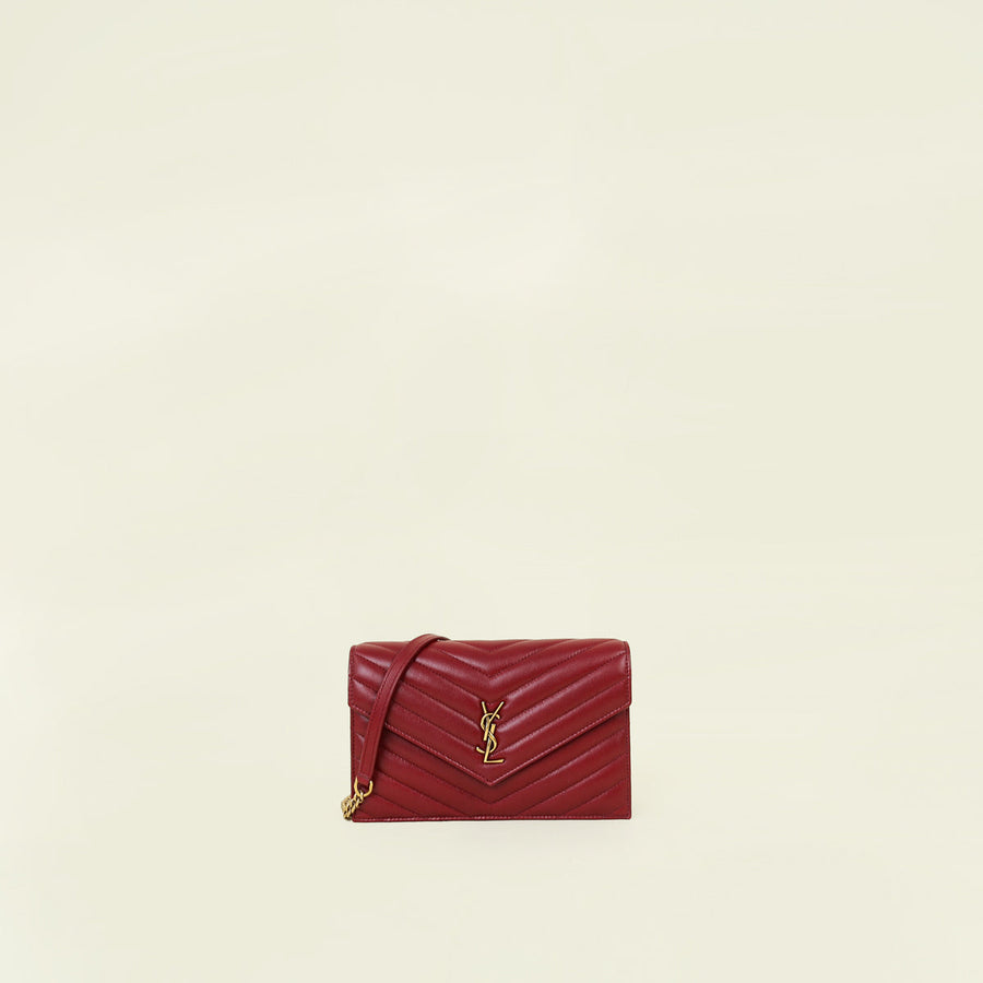 YSL Deeply Red Cassandre Envelope Chain Wallet
