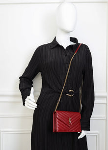 YSL Deeply Red Cassandre Envelope Chain Wallet