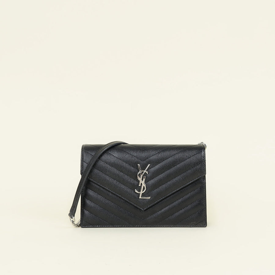 YSL Black Cassandre Envelope Chain Wallet