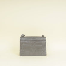 YSL Gray Croco Embossed Sunset Medium Chain Bag