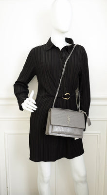 YSL Grey Sunset Croco Embossed Medium Bag