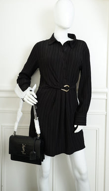 YSL Black Croco Embossed Sunset Chain Medium Shoulder Bag