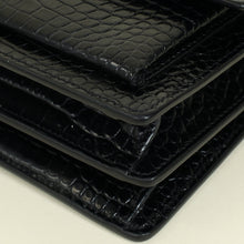 YSL Black Croco Embossed Sunset Chain Medium Shoulder Bag
