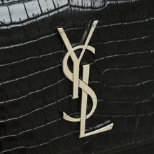 YSL Black Croco Embossed Sunset Chain Medium Shoulder Bag