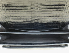 YSL Black Croco Embossed Sunset Chain Medium Shoulder Bag