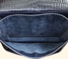 YSL Indigo Blue Croco Embossed Sunset Chain Medium Shoulder Bag