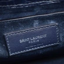 YSL Indigo Blue Croco Embossed Sunset Chain Medium Shoulder Bag