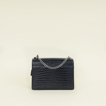 YSL Indigo Blue Croco Embossed Sunset Chain Medium Shoulder Bag