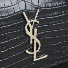 YSL Indigo Blue Croco Embossed Sunset Chain Medium Shoulder Bag
