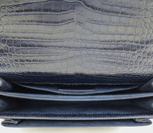 YSL Indigo Blue Croco Embossed Sunset Chain Medium Shoulder Bag