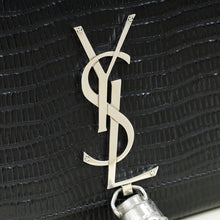 YSL Black Monogram Kate Tassel Lizard Embossed Medium Bag