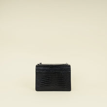 YSL Black Croco Embossed Sunset Medium Shoulder Bag