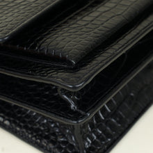 YSL Black Croco Embossed Sunset Medium Shoulder Bag