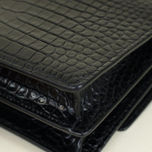 YSL Black Croco Embossed Sunset Medium Shoulder Bag