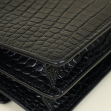 YSL Black Croco Embossed Sunset Medium Shoulder Bag