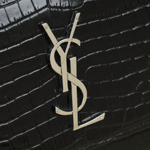 YSL Black Croco Embossed Sunset Medium Shoulder Bag