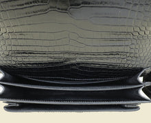 YSL Black Croco Embossed Sunset Medium Shoulder Bag