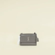 YSL Gray Croco Embossed Sunset Medium Shoulder Bag