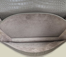 YSL Gray Croco Embossed Sunset Medium Shoulder Bag