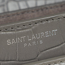 YSL Gray Croco Embossed Sunset Medium Shoulder Bag