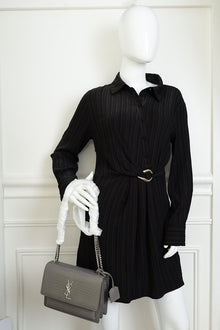 YSL Gray Croco Embossed Sunset Medium Shoulder Bag