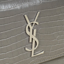 YSL Gray Croco Embossed Sunset Medium Shoulder Bag