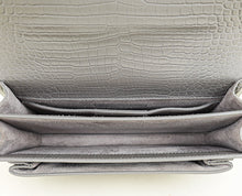 YSL Gray Croco Embossed Sunset Medium Shoulder Bag