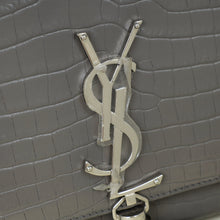 YSL Gray Croco Embossed Kate Chain Medium Shoulder Bag