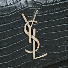 YSL Green Croco Embossed Sunset Medium Shoulder Bag