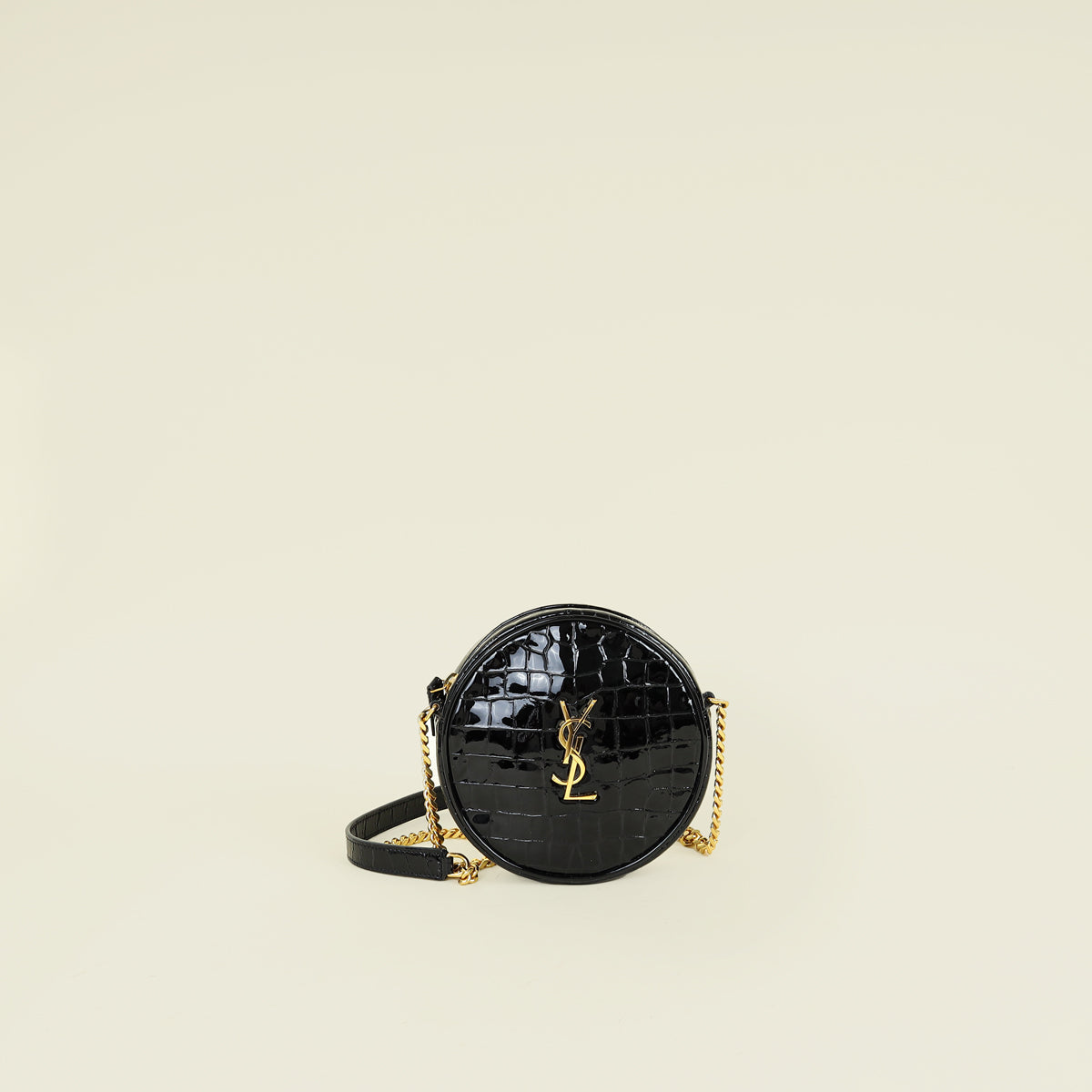 YSL Black Croco Embossed Round Vinyle Camera Bag