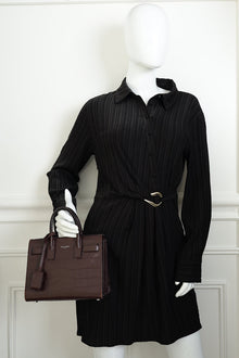 YSL Burgundy Croco Embossed Nano Sac De Jour Bag