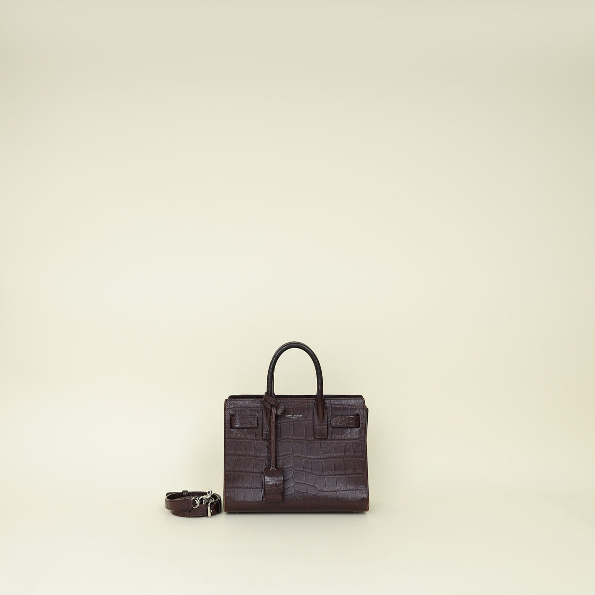 YSL Burgundy Croco Embossed Nano Sac De Jour Bag