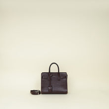 YSL Burgundy Croco Embossed Nano Sac De Jour Bag